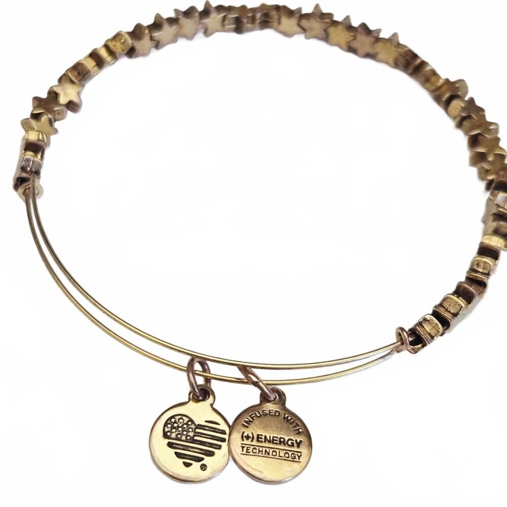 Alex and Ani Star Beaded Rafaelian Gold Tone Expandable Bangle Bracelet - Picture 2 of 2